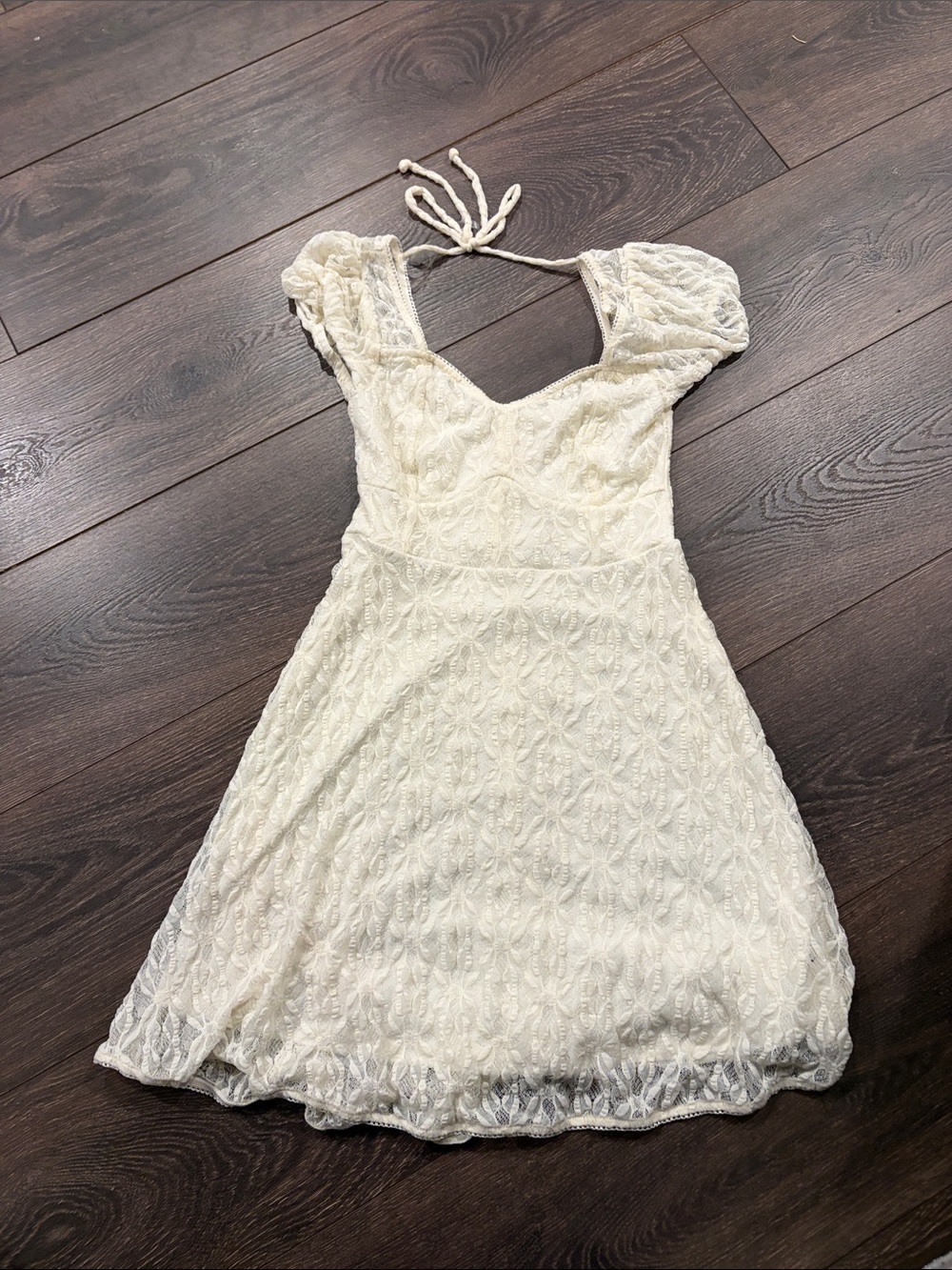No Boundaries Cream Lace Mini Dress with Puff Sleeves